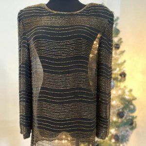 VTG Gold Beaded Holiday Dress